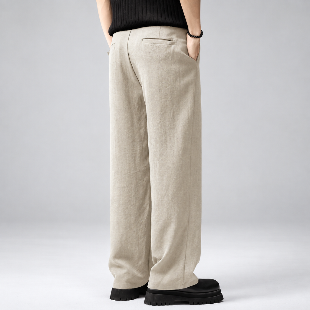 Florentin Men's Pleated Wide-Leg Pants with Textured Finish