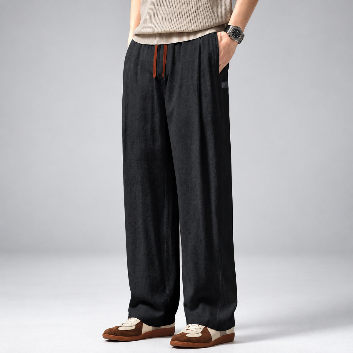 Whitaker Men's Textured Wide-Leg Drawstring Pants