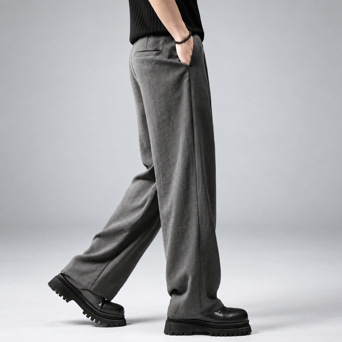 Florentin Men's Pleated Wide-Leg Pants with Textured Finish
