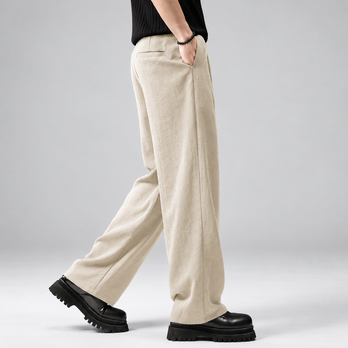 Florentin Men's Pleated Wide-Leg Pants with Textured Finish