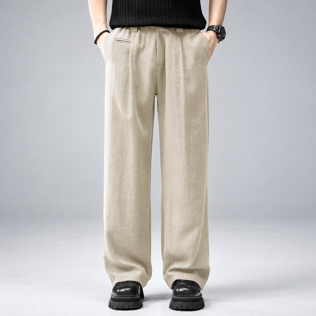 Florentin Men's Pleated Wide-Leg Pants with Textured Finish