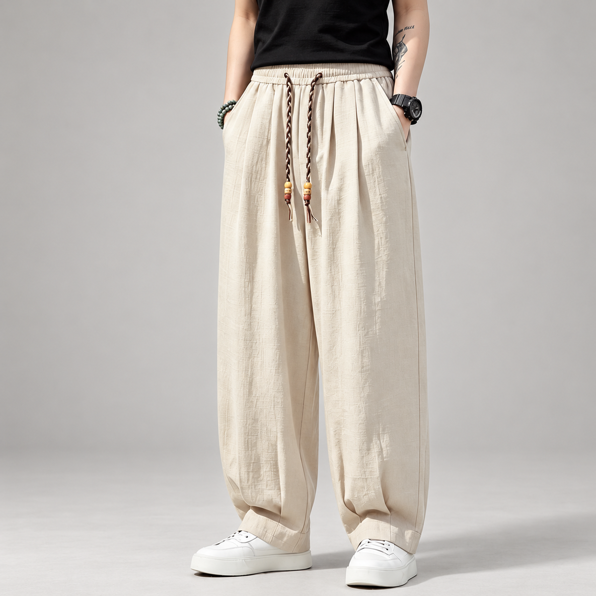 Parker Men's Wide-Leg Pants with Beaded Drawstring