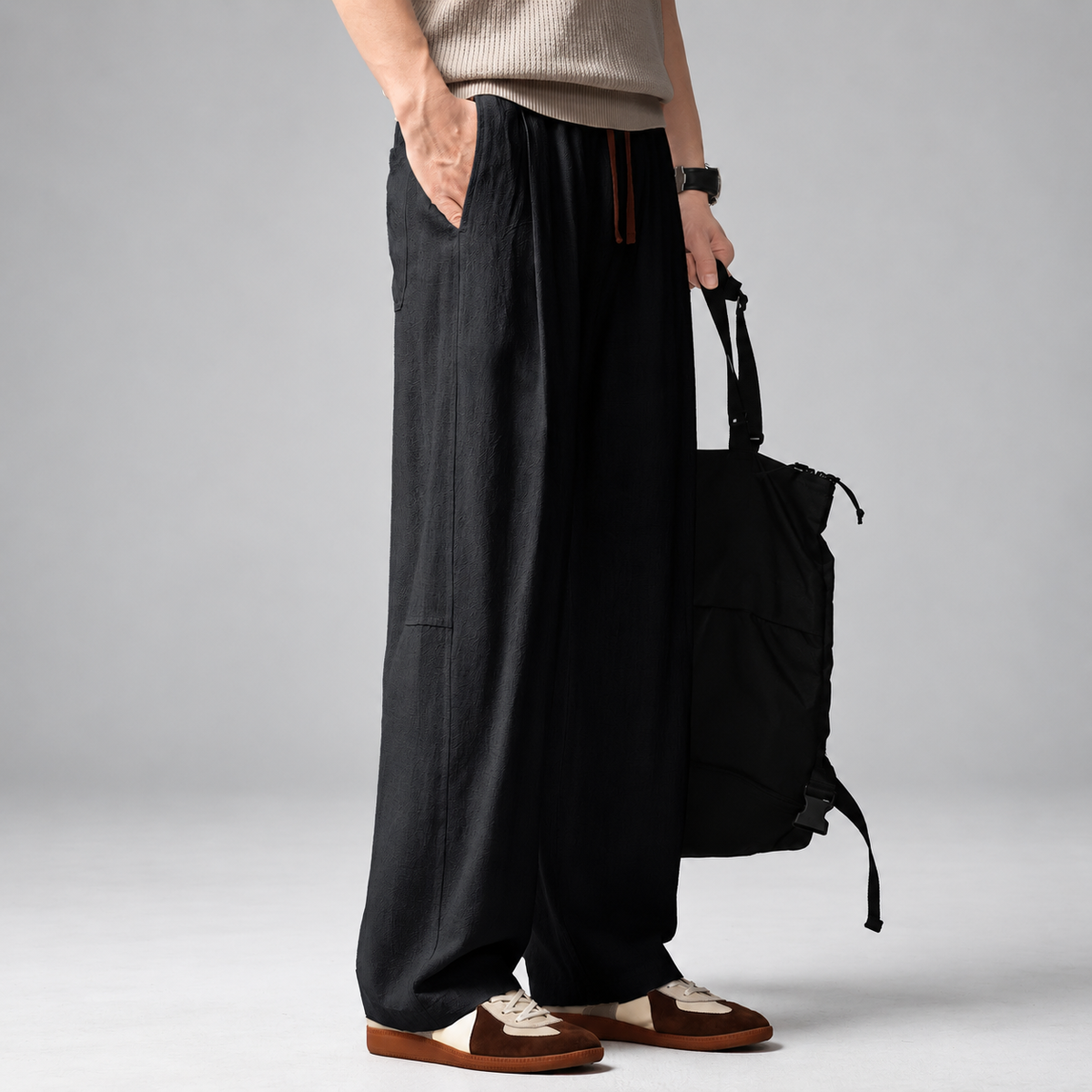 Whitaker Men's Textured Wide-Leg Drawstring Pants